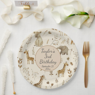 Boho White Beige Jungle Animals Geburtstag Pappteller