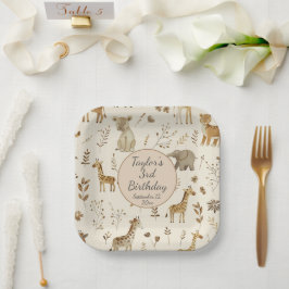 Boho White Beige Jungle Animals Geburtstag Pappteller