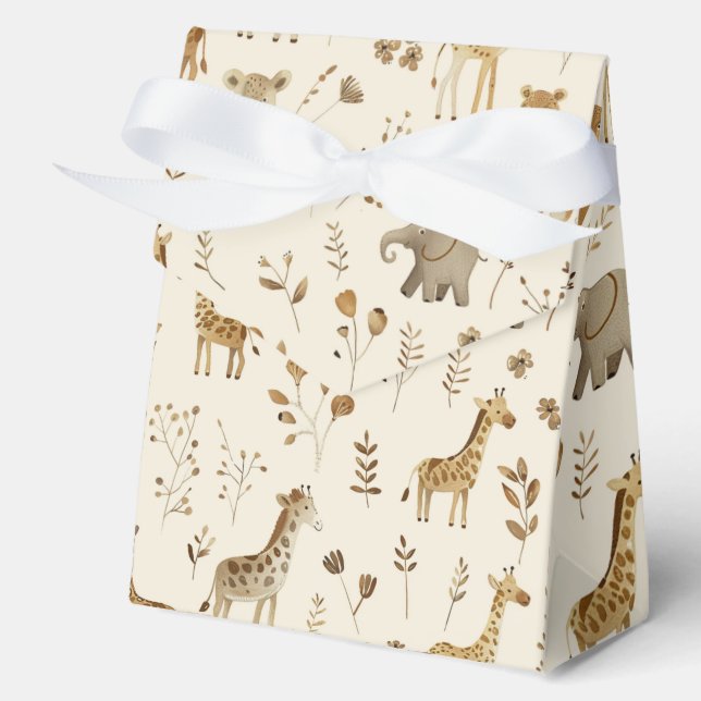 Boho White Beige Jungle Animals Geschenkschachtel (Vorderseite)