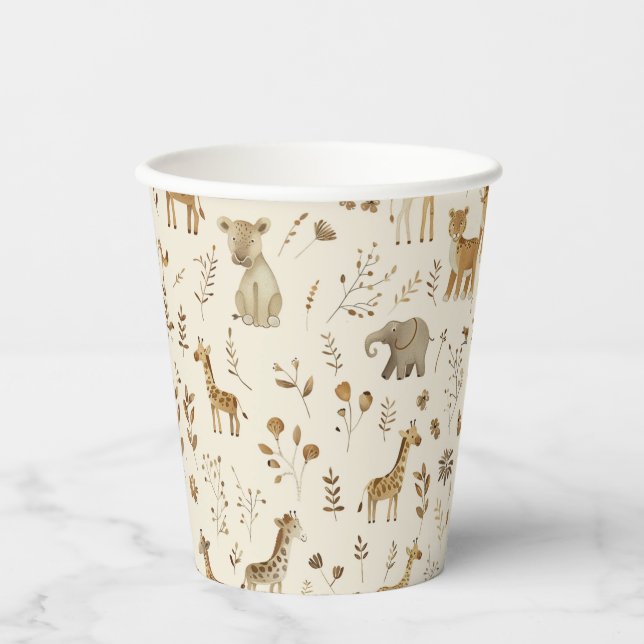 Boho White Beige Jungle Animals Pappbecher (Vorderseite)
