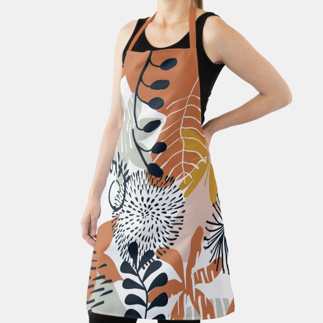 Boho White, Brown und Navy-Blätter Schürze (InSitu)