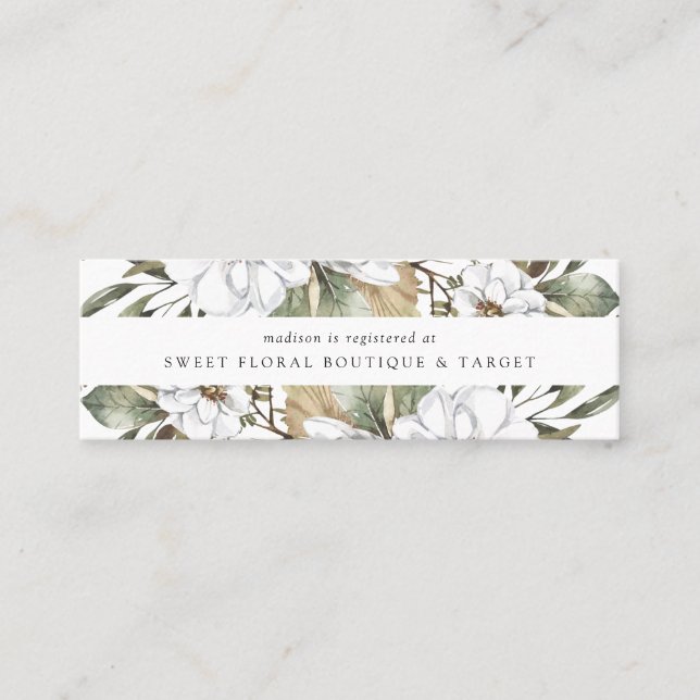Boho White Floral Bridal Registry Beilagen Karten (Vorderseite)