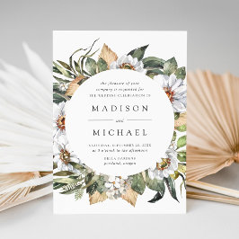 Boho White Floral Greenerity Frame Wedding Einladung
