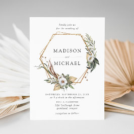 Boho White Floral & Greenerity Wedding Einladung