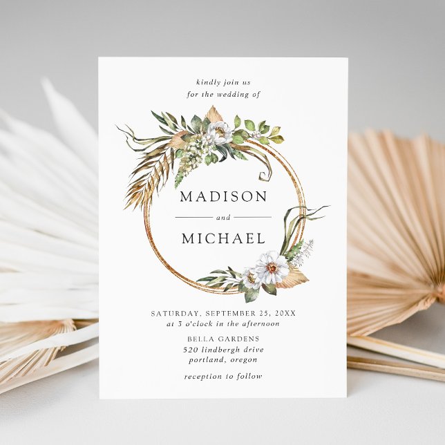 Boho White Floral & Greenerity Wedding Einladung (Von Creator hochgeladen)