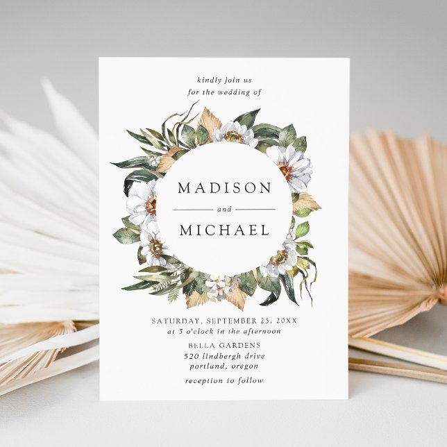 Boho White Floral Greenery Wreath Wedding Einladung (Von Creator hochgeladen)