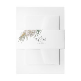 Boho White Floral & Palm Wedding Einladungsbanderole