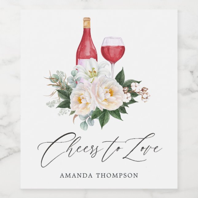 Boho White Floral Wine Degustation Brautparty Weinetikett (Einzelnes Label)