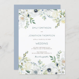 Boho White Florals Eucalyptus Blätter Wedding Einladung