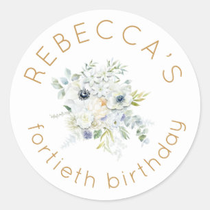 Boho White Florals Feminine 40. Geburtstag Runder Aufkleber