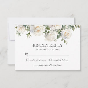 Boho White Ivory Rose Blumengrün Hochzeit RSVP Karte