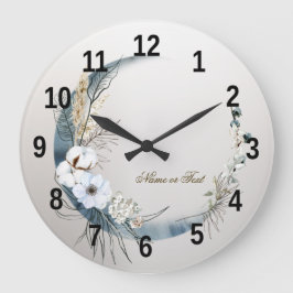 Boho White Orchid Blume Blue Moon Elegante Große Wanduhr