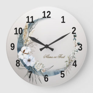 Boho White Orchid Blume Blue Moon Elegante Große Wanduhr
