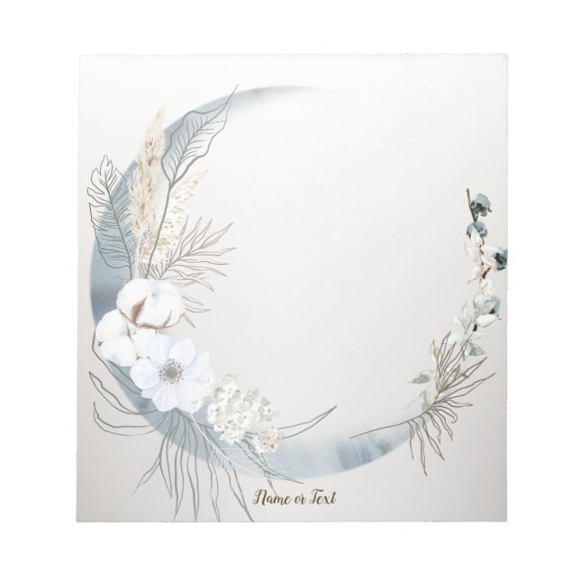 Boho White Orchid Blume Blue Moon Elegante Notizblock (Vorderseite)