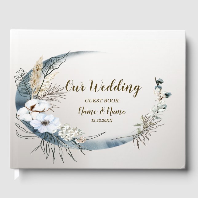 Boho White Orchid Blume Blue Moon Elegantes Party Gästebuch (Vorderseite)