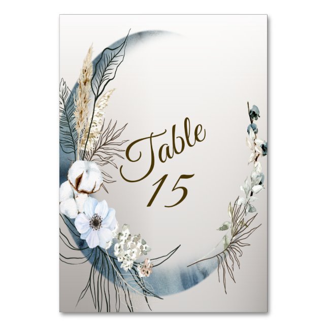 Boho White Orchid Blume Blue Moon Elegantes Party Tischnummer (Vorderseite)