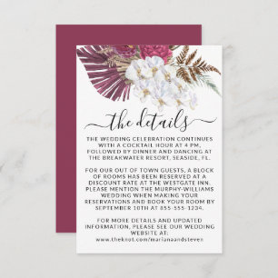 Boho White Orchids Blush Burgundy Floral Wedding E Begleitkarte