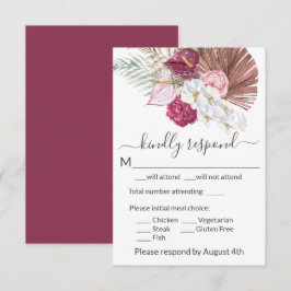 Boho White Orchids Blush Burgundy Floral Wedding RSVP Karte