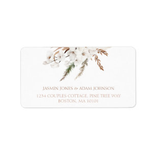 Boho White Orchids Pampas Grass Wedding Adressaufkleber