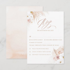 Boho White Orchids Pampas Grass Wedding RSVP Karte