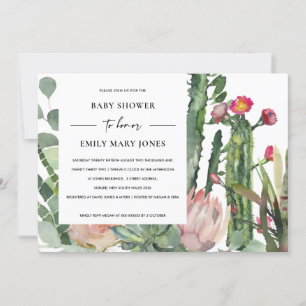 BOHO WHITE PINK FLORAL CACTUS FOLIAGE BABY DUSCHE EINLADUNG