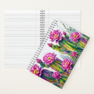 Boho White Pink Floral Cactus Foliage Design Notizbuch