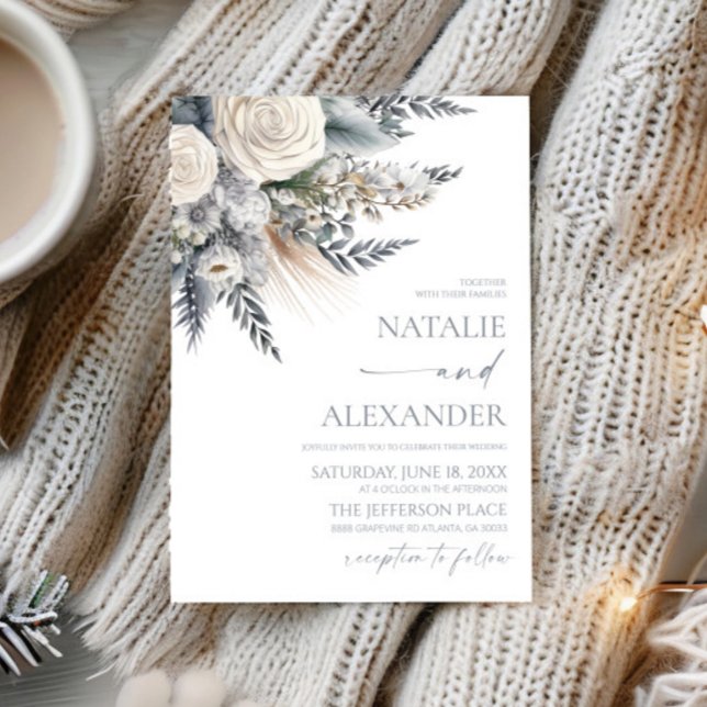 Boho White Rose Blumengarten Hochzeit Einladung (Von Creator hochgeladen)