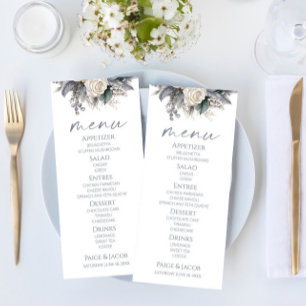 Boho White Rose Blumengarten Hochzeit Menükarte