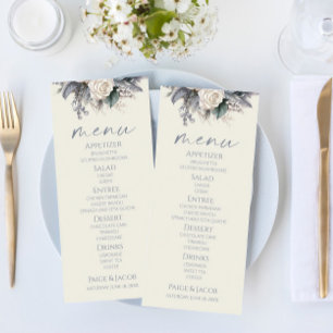 Boho White Rose Blumengarten Hochzeit Menükarte