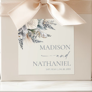 Boho White Rose Blumengarten Hochzeit Quadratischer Aufkleber