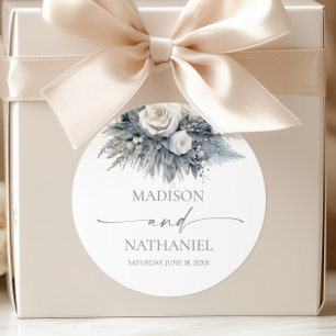 Boho White Rose Blumengarten Hochzeit Runder Aufkleber