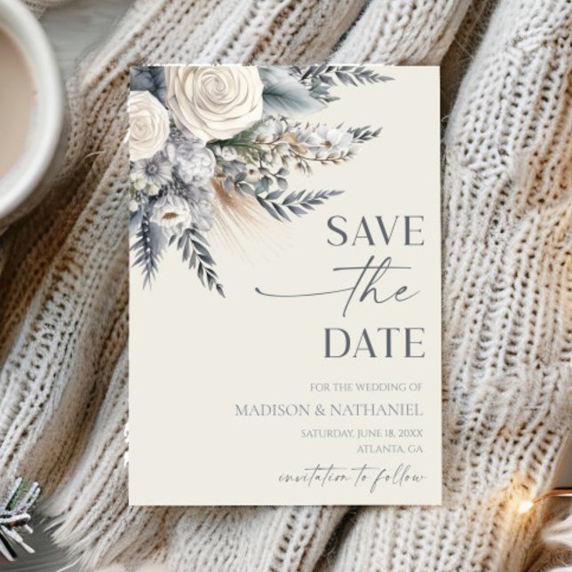 Boho White Rose Blumengarten Hochzeit Save The Date (Von Creator hochgeladen)