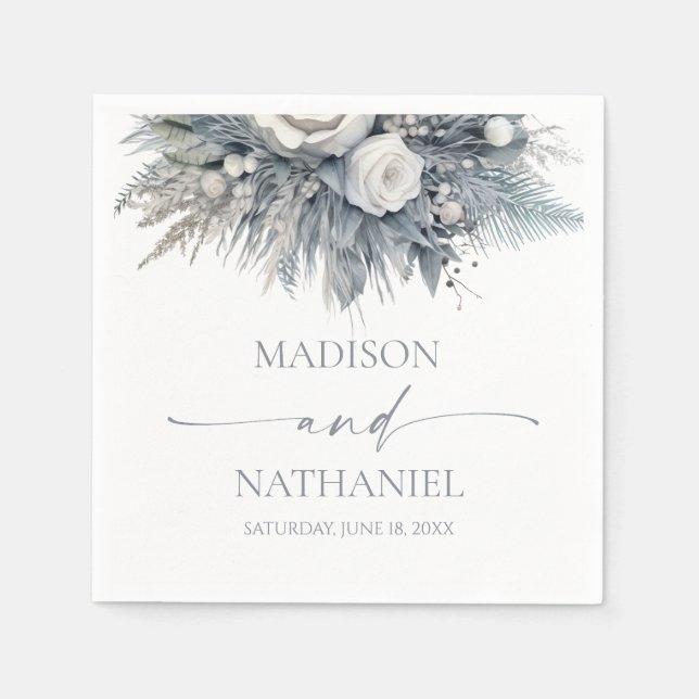 Boho White Rose Blumengarten Hochzeit Serviette (Vorderseite)