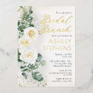 Boho White Rose Floral   Eucalyptus Bridal Brunch Folieneinladung