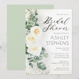 Boho White Rose Floral | Eukalyptus-Brautparty Einladung