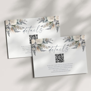 Boho White Rose Floral QR Code Hochzeitsdetails Begleitkarte