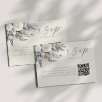 Boho White Rose Floral QR Code Wedding RSVP Card