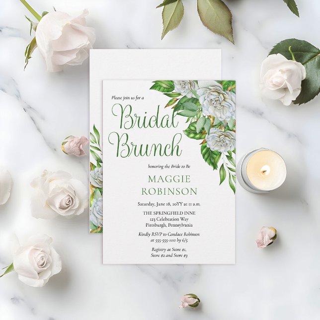 Boho White Roses Blumenbridal Brunch Einladung (Elegant Boho White Roses Floral Bridal Brunch Bridal Shower Invitation - Print | Digital Download)
