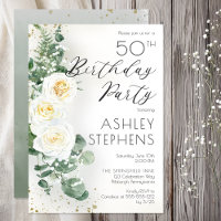 Boho White Roses Eucalyptus 50. Geburtstagsparty
