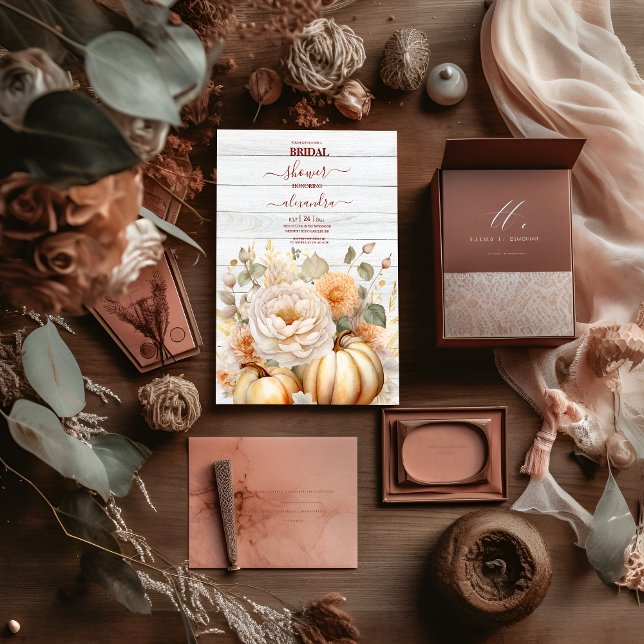 Boho White und Gold Glitzer Pumpkins Bridal Einladung (Von Creator hochgeladen)