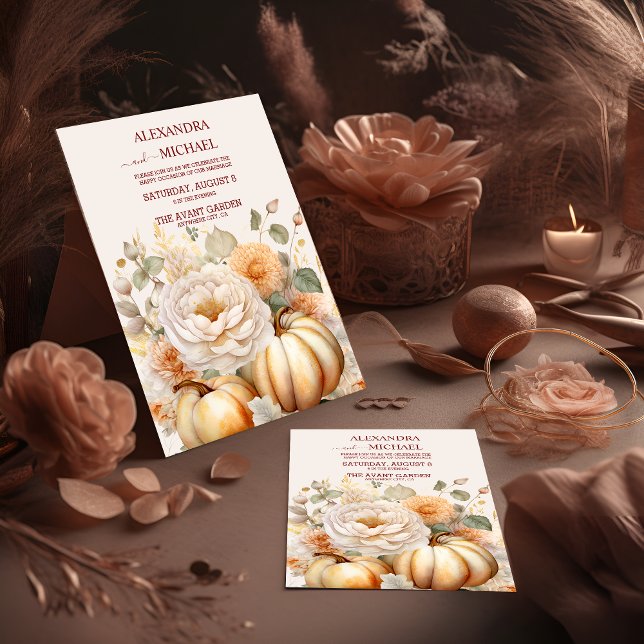 Boho White und Gold Glitzer Pumpkins Wedding Einladung (Von Creator hochgeladen)