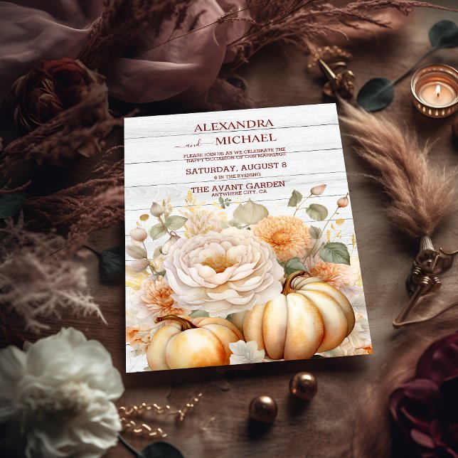 Boho White und Gold Glitzer Pumpkins Wedding Einladung (Von Creator hochgeladen)