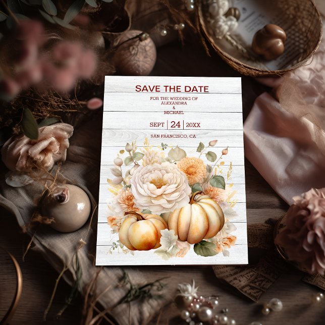 Boho White und Gold Glitzer Pumpkins Wedding Save The Date (Von Creator hochgeladen)
