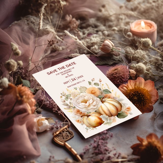 Boho White und Gold Glitzer Pumpkins Wedding Save The Date (Von Creator hochgeladen)