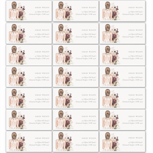 Boho White Wedding Gown Bride Gastadresse Aufkleber (Vorderseite)