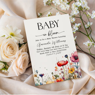 Boho-Wiesen-Blumen-Baby-in-Blüte-Baby-Party-Einlad Einladung