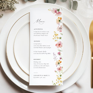 Boho-Wiesen-Wildblumen-Hochzeitsmenü Menükarte