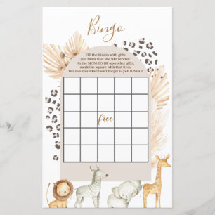 Boho Wild Animals Baby Dusche Bingo Game