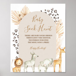 Boho Wild Animals Pampas Grass Baby Sock Hunt Poster