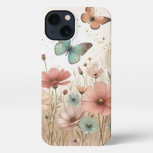 Boho Wild Blume und Butterflies iPhone Case Hülle (Rückseite)